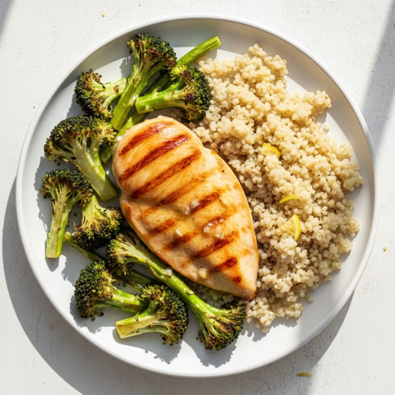 Grilled Lemon Garlic Chicken Breast with Quinoa and Roasted Broccoli