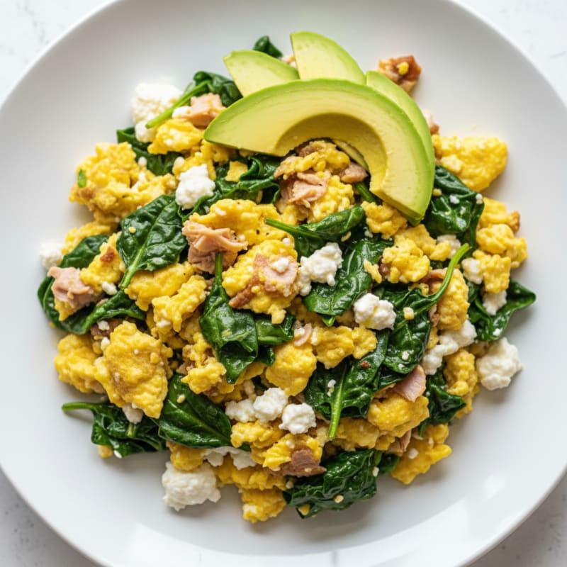 Cottage Cheese Egg Scramble with Spinach and Smoked Turkey