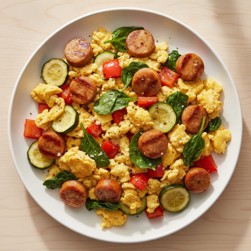 Hearty Scrambled Eggs with Roasted Vegetables