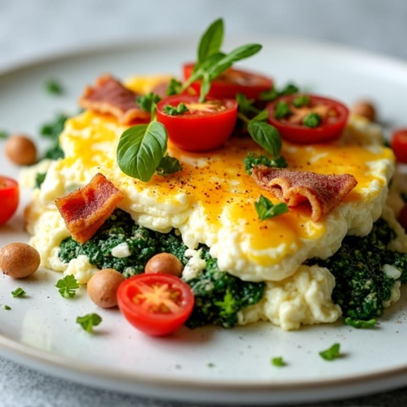 Cottage Cheese and Spinach Egg White Scramble with Turkey Bacon