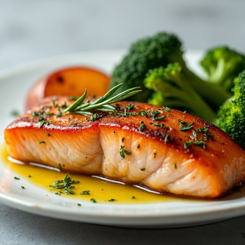 Herb-Roasted Salmon with Sweet Potato and Broccoli