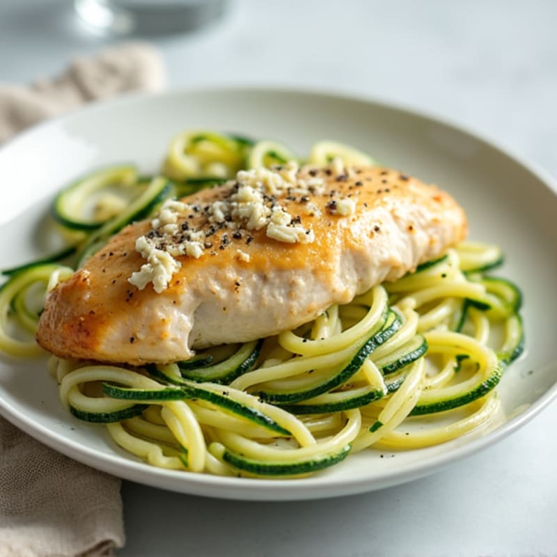 Creamy Lightened-Up Chicken Alfredo with Zucchini Noodles