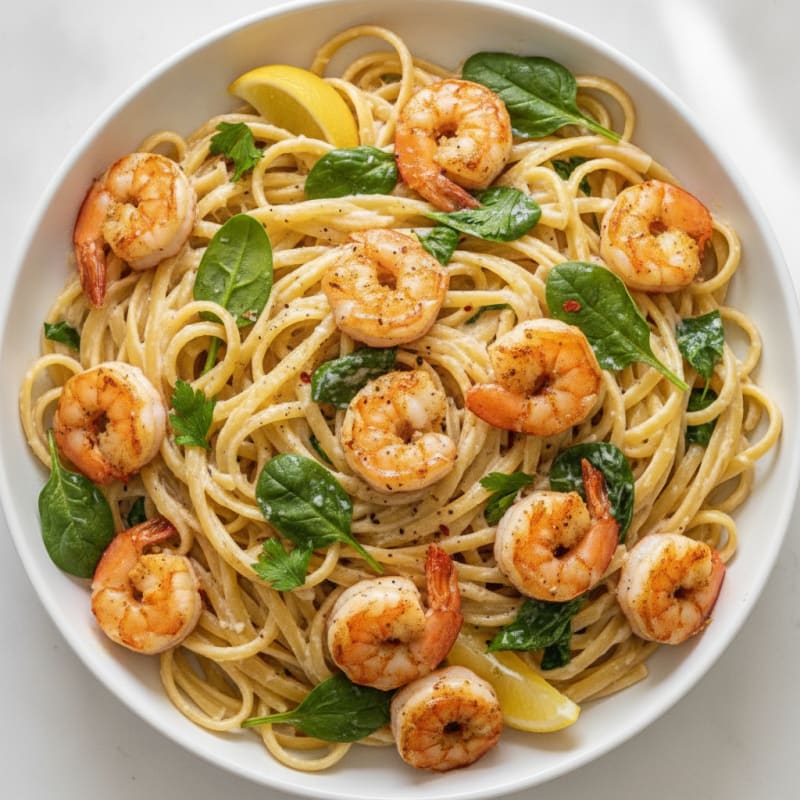 Garlic Shrimp Linguine with Light Cream Sauce