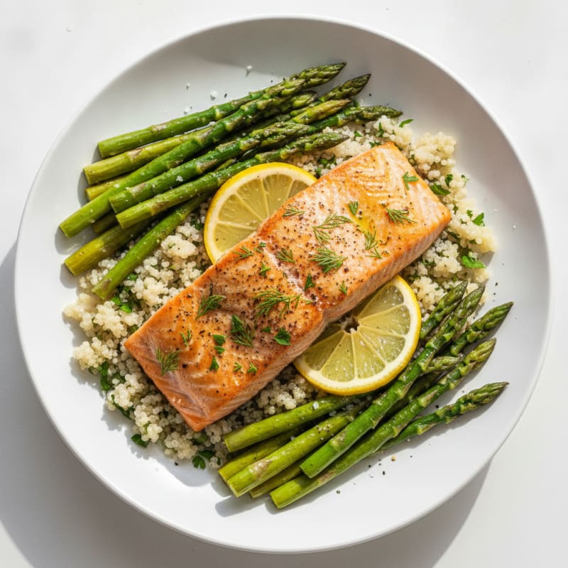 Herb-Roasted Salmon with Quinoa and Asparagus