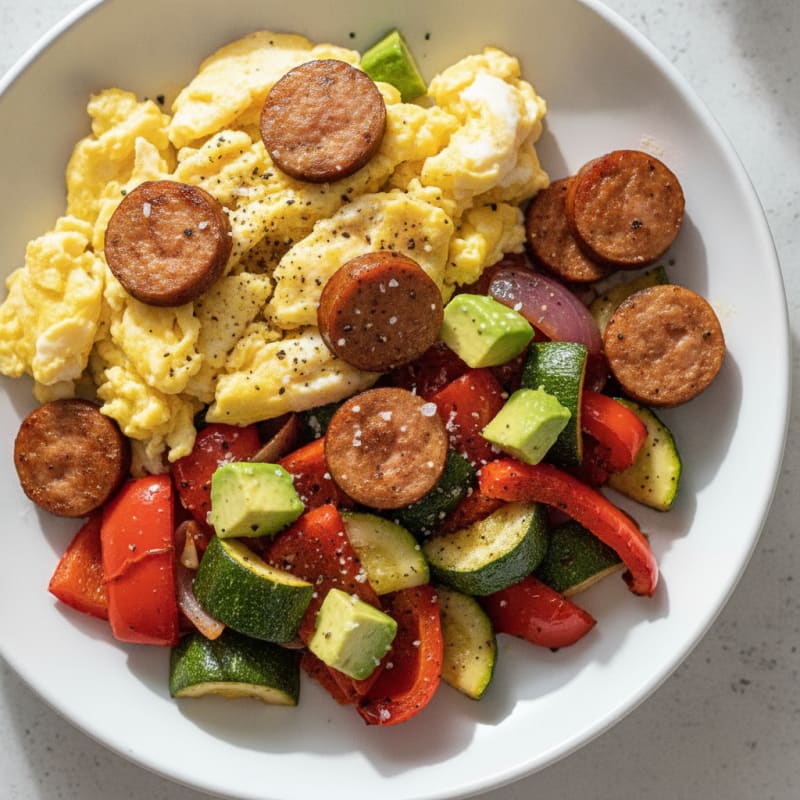 Hearty Scrambled Eggs with Roasted Vegetables