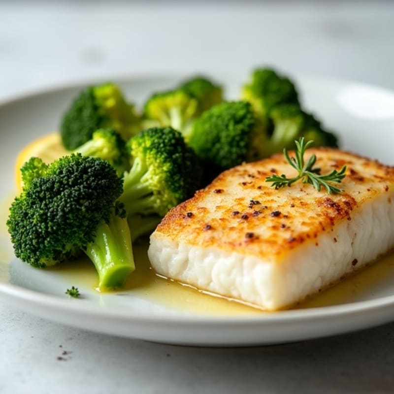 Seared Cod with Steamed Broccoli and Lemon