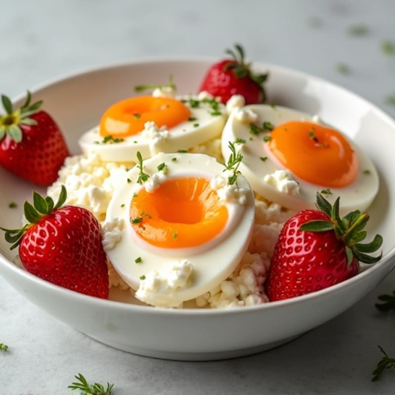 Boiled Eggs with Creamy Cottage Cheese and Fresh Strawberries