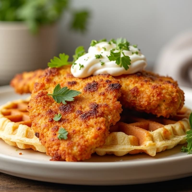 Crispy Baked Chicken with Golden Almond Flour Waffles