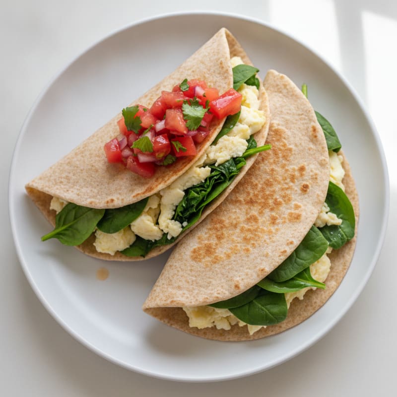 Egg White and Spinach Wrap with Tomato Salsa
