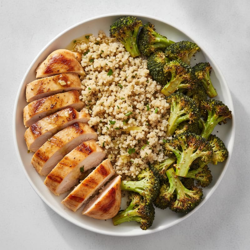 Grilled Chicken Breast with Roasted Broccoli and Quinoa