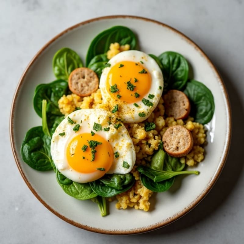 Egg White Scramble with Turkey Sausage and Spinach