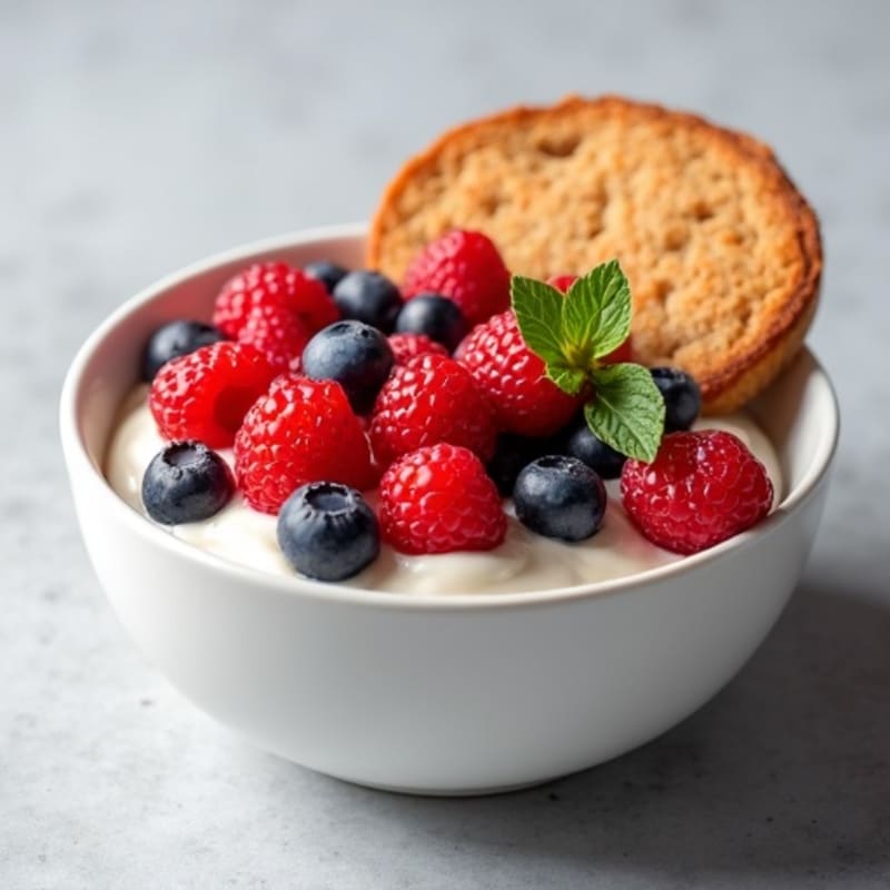 Creamy Berry Protein Yogurt Bowl with Toasted Whole Grain English Muffin