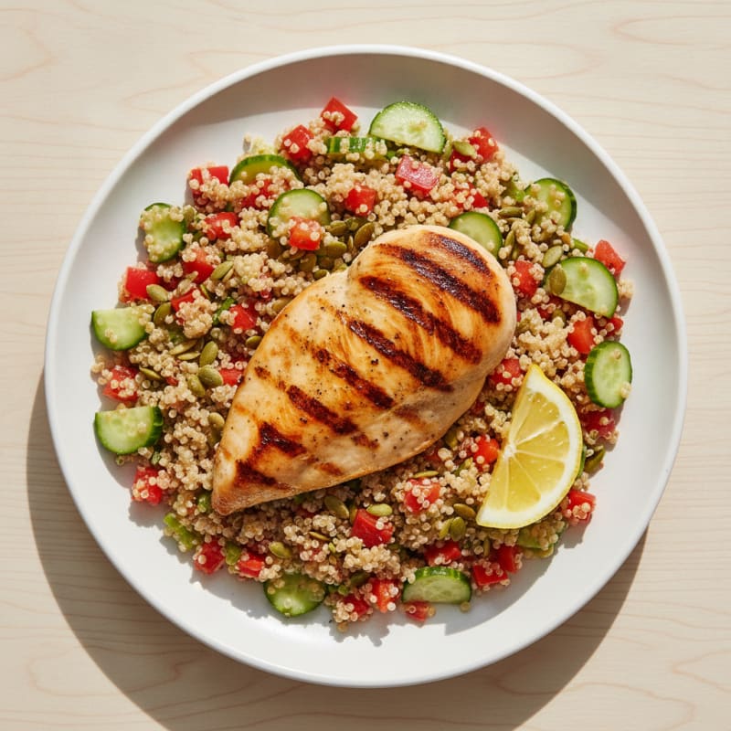 Grilled Chicken Breast with Crunchy Quinoa Salad
