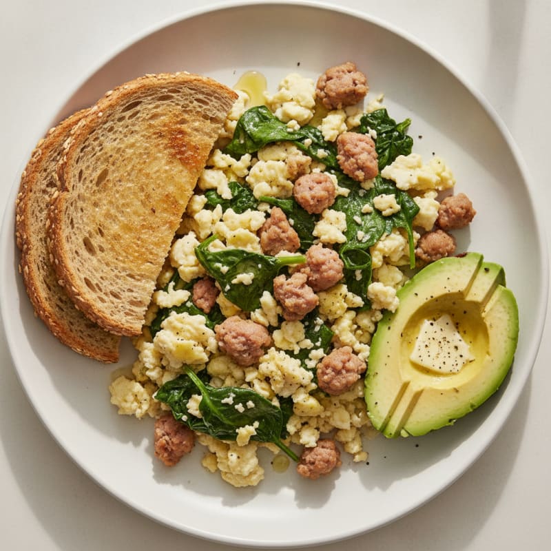 Egg White and Turkey Sausage Scramble with Spinach