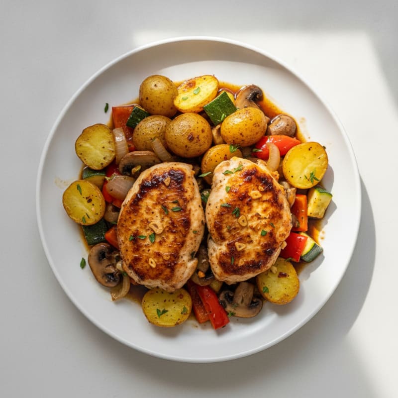 Pan-Seared Chicken with Roasted Potatoes and Balsamic Glaze