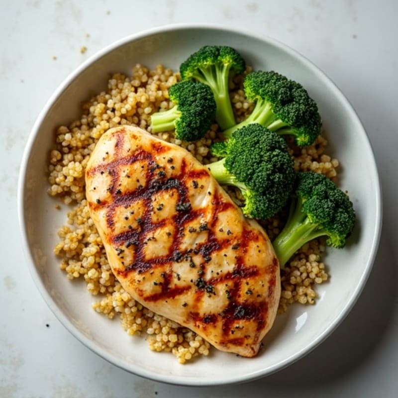 Grilled Chicken Breast with Quinoa and Roasted Broccoli