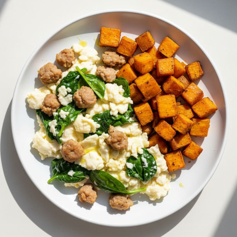 Scrambled Egg Whites with Spinach and Turkey Sausage