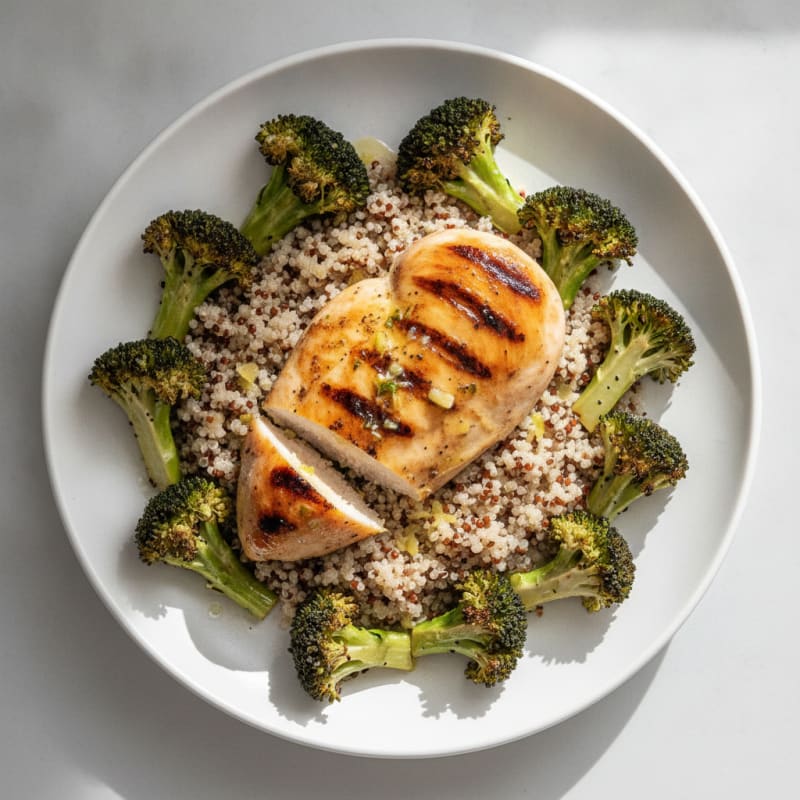 Grilled Chicken Breast with Quinoa and Roasted Broccoli