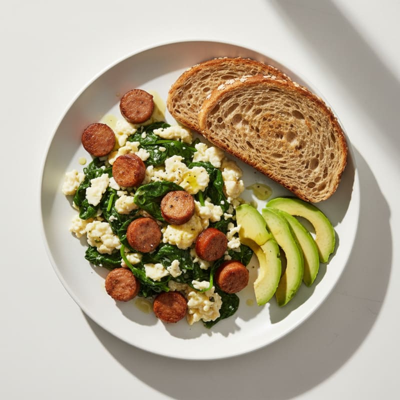 Egg White Scramble with Spinach and Turkey Sausage