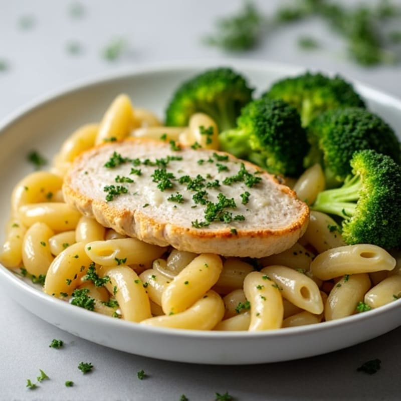 Creamy Pesto Chicken Whole Wheat Pasta with Roasted Broccoli