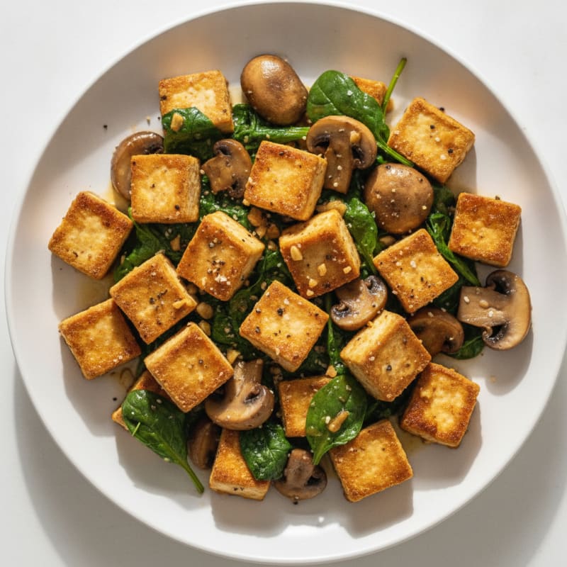 Pan-Seared Tofu with Roasted Mushrooms