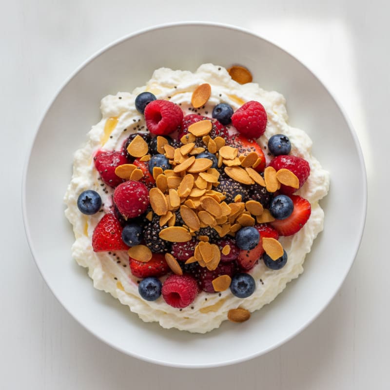 Greek Yogurt Protein Pudding with Mixed Berries