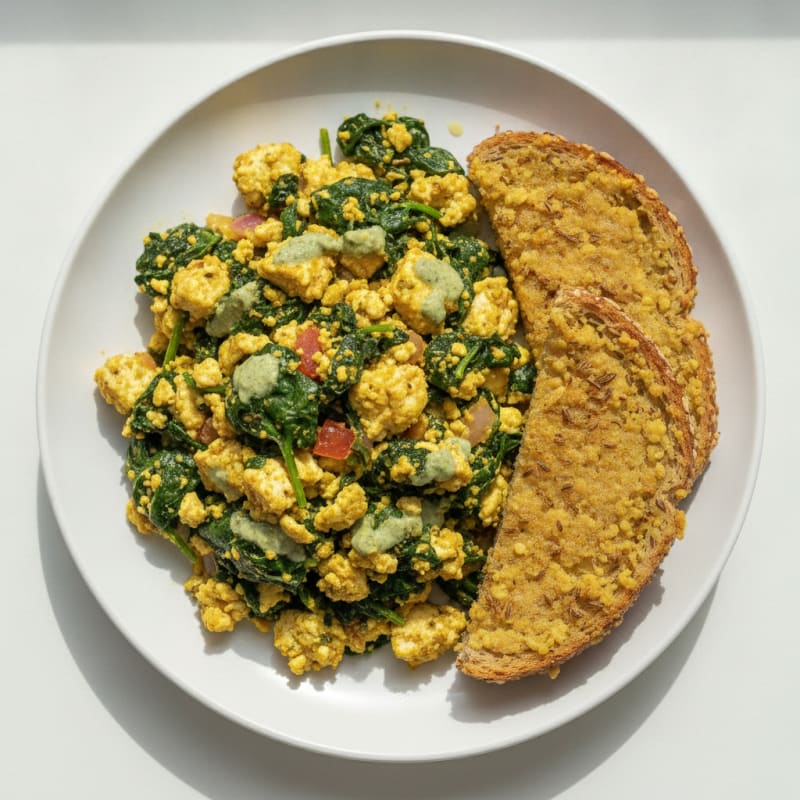 Paneer Spinach Scramble with Chickpea Toast
