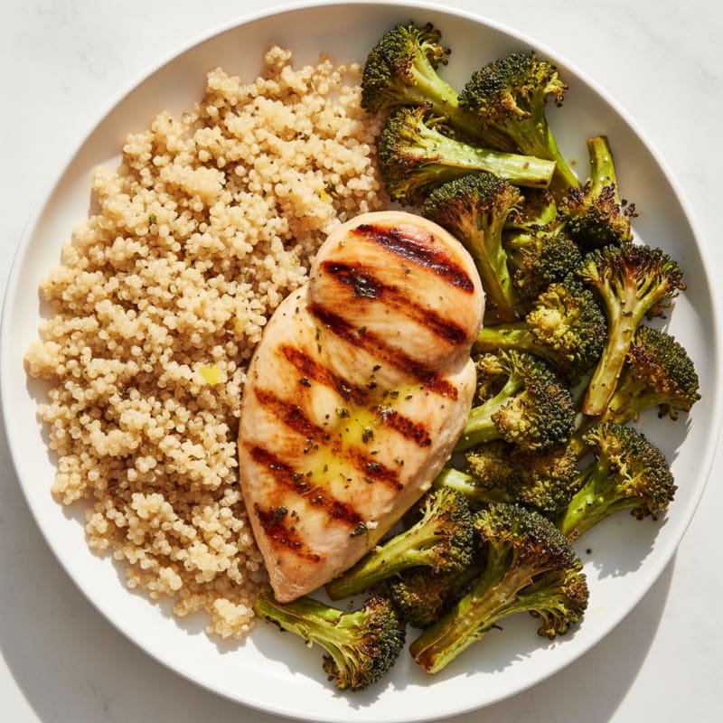 Grilled Chicken Breast with Quinoa and Roasted Broccoli