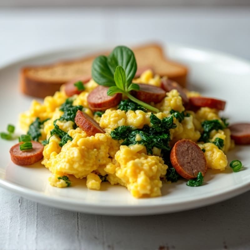 Egg White Scramble with Spinach and Turkey Sausage & Toast