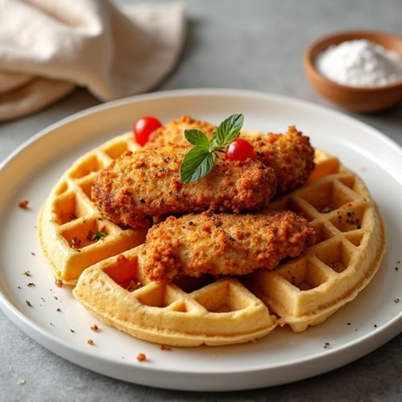 Golden Crispy Baked Chicken with Fluffy Protein Waffles