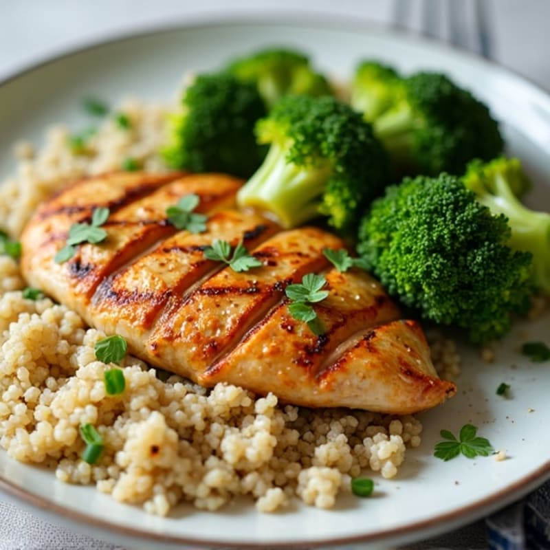 Grilled Chicken Breast with Quinoa and Steamed Broccoli
