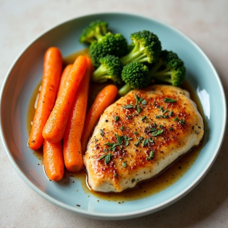 Pan-Seared Chicken Breast with Maple Glazed Carrots and Roasted Broccoli