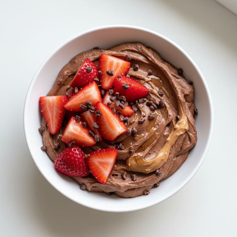 Chocolate Protein Mousse with Fresh Strawberries