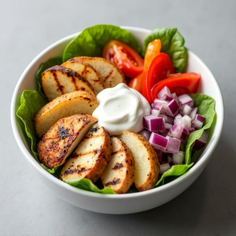 Grilled Chicken and Roasted Potato Bowl with Fresh Vegetables