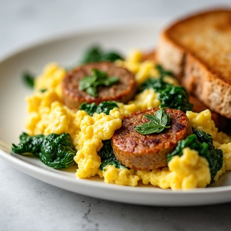Egg White and Turkey Sausage Scramble with Spinach