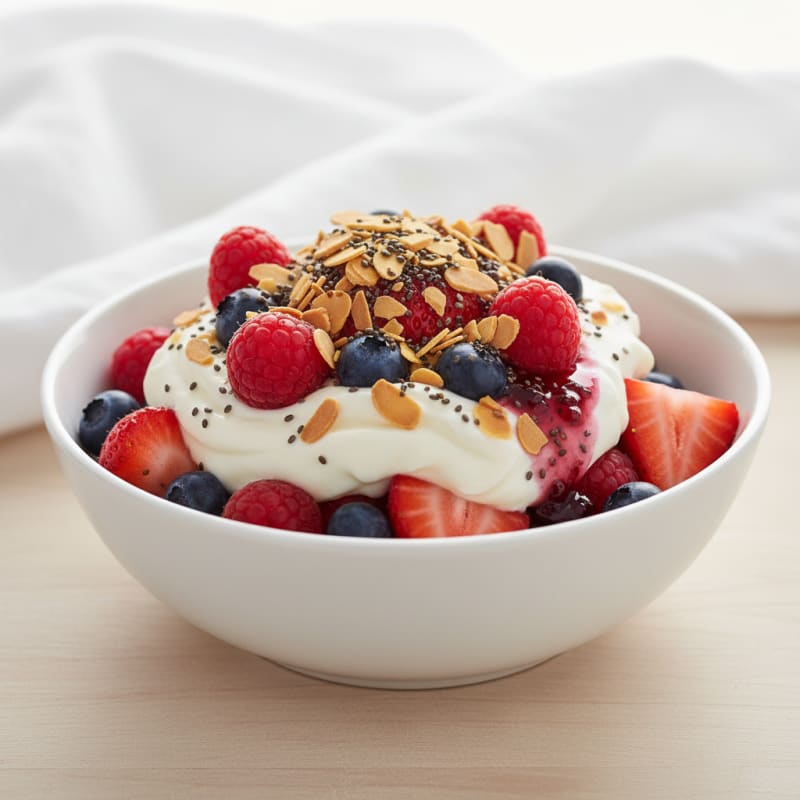 Greek Yogurt Protein Parfait with Mixed Berries and Almonds