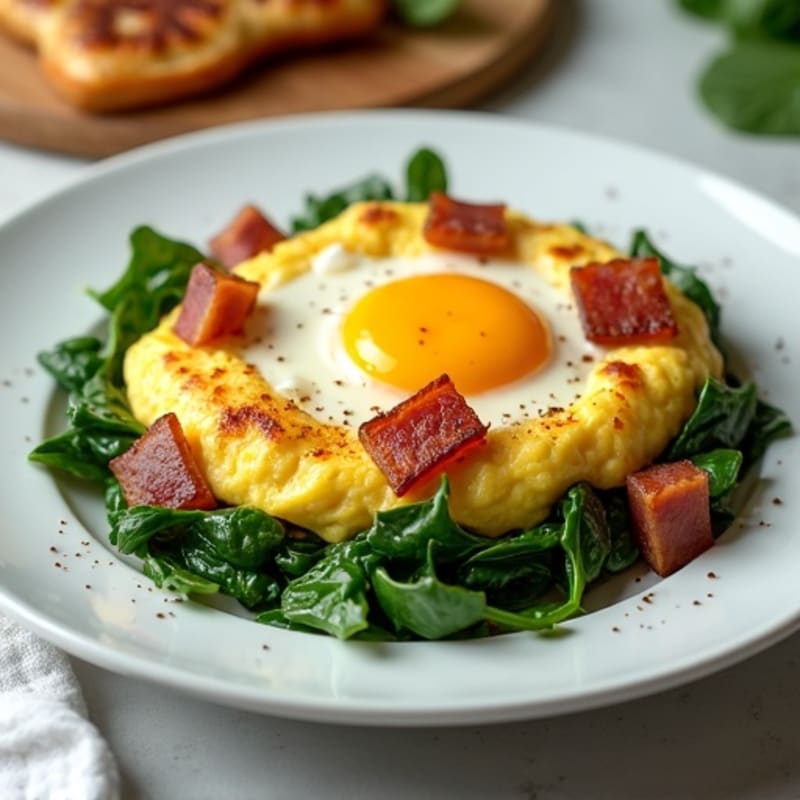 Cottage Cheese Egg Scramble with Spinach and Turkey Bacon
