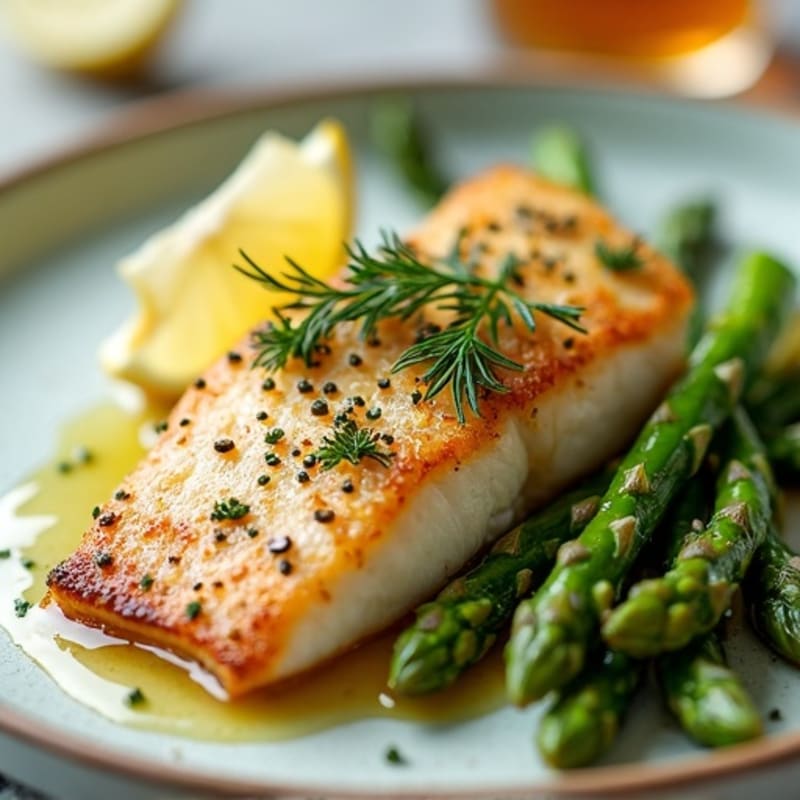 Seared Cod with Roasted Asparagus and Fresh Herbs