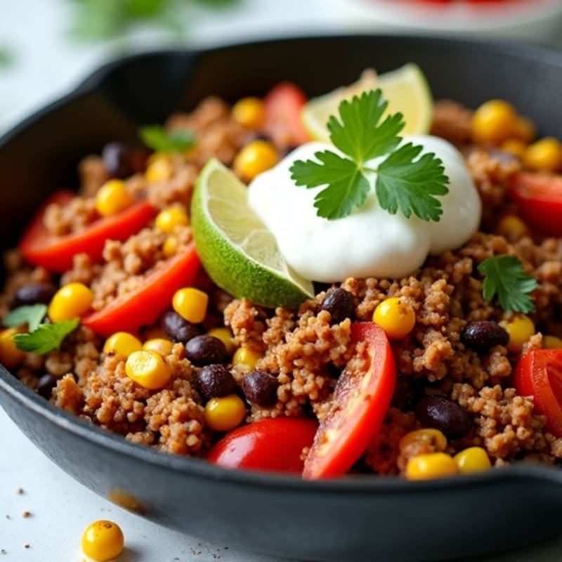 Spiced Turkey Taco Skillet with Creamy Cilantro-Lime Yogurt Sauce