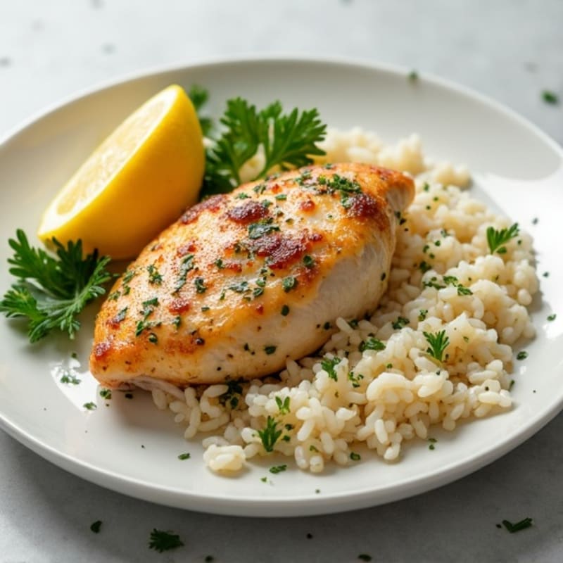 Lemon Herb Roasted Chicken with Fluffy Rice Pilaf