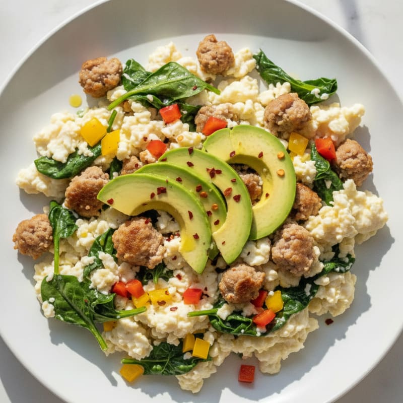 Egg White Scramble with Turkey Sausage and Spinach