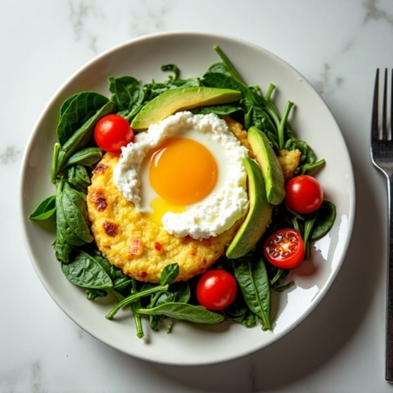 Egg White Spinach Scramble with Cottage Cheese and Cherry Tomatoes