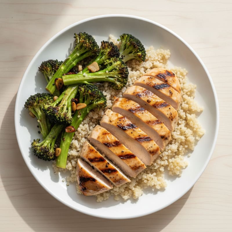 Grilled Chicken Breast with Quinoa and Roasted Broccoli