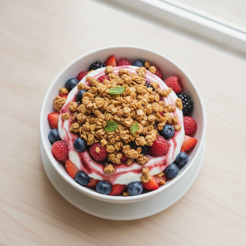 Creamy Greek Yogurt Parfait with Protein Granola and Mixed Berries