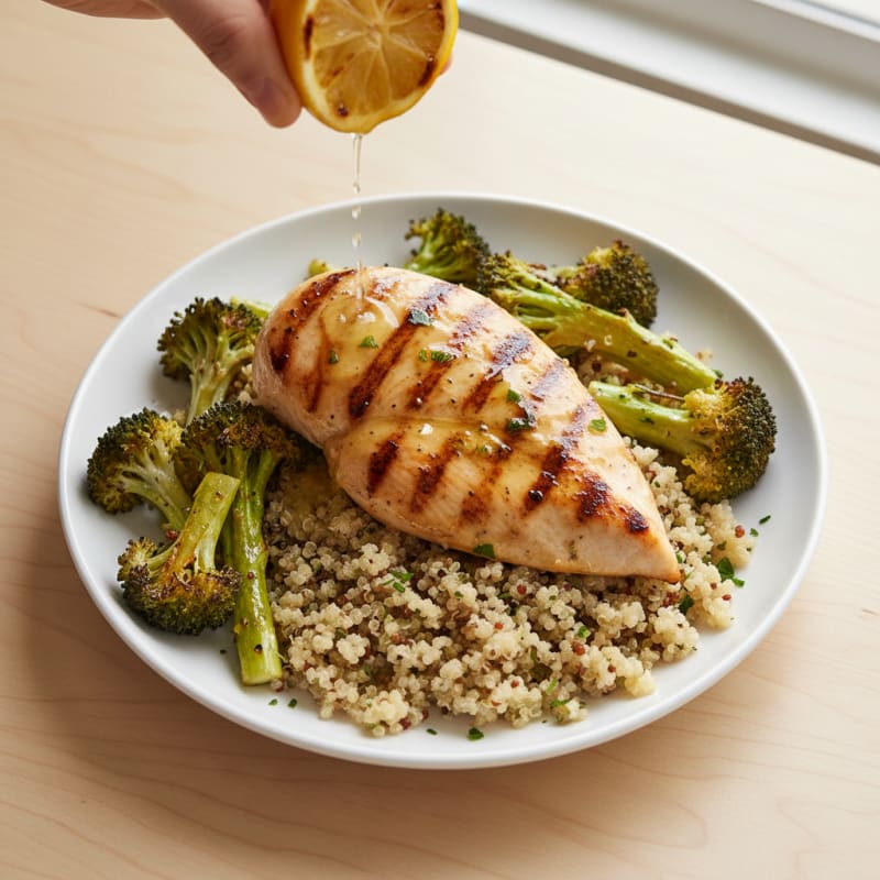 Grilled Chicken Breast with Quinoa and Roasted Broccoli