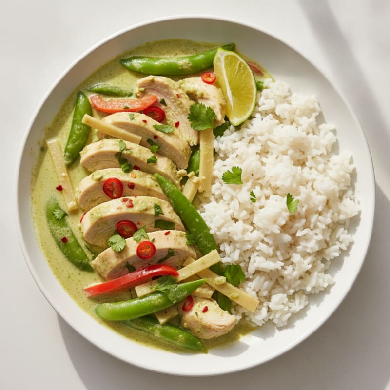 Green Curry Chicken with Coconut Rice