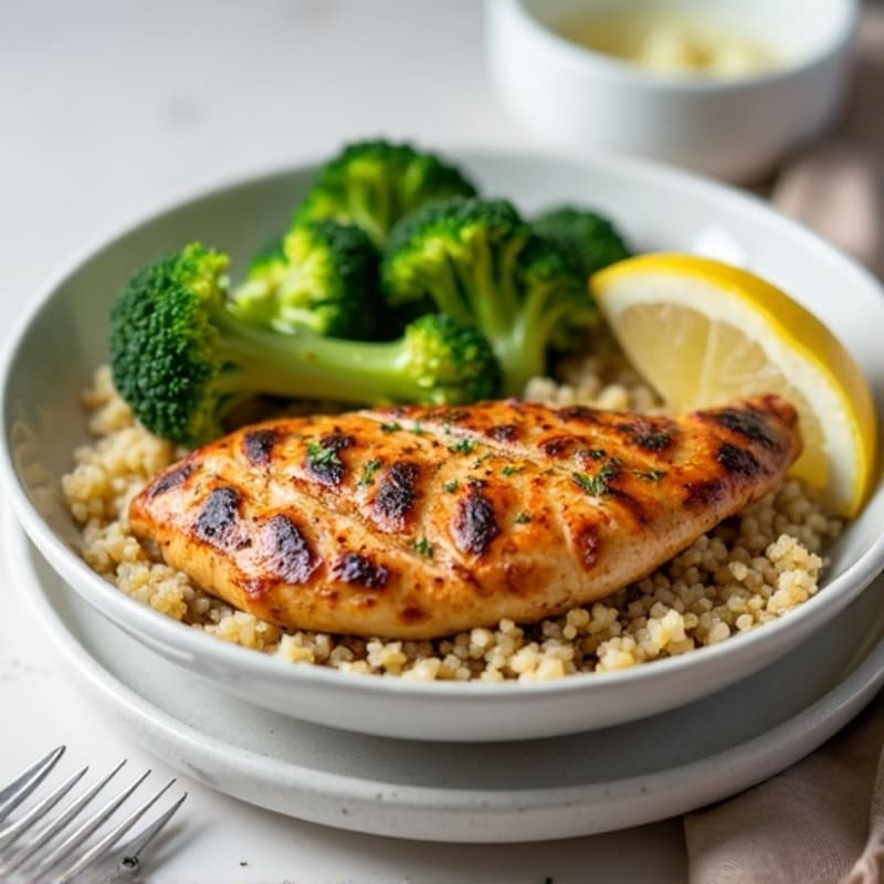 Grilled Chicken Breast with Quinoa and Steamed Broccoli