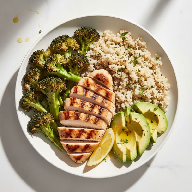 Grilled Chicken and Quinoa Power Bowl with Roasted Broccoli