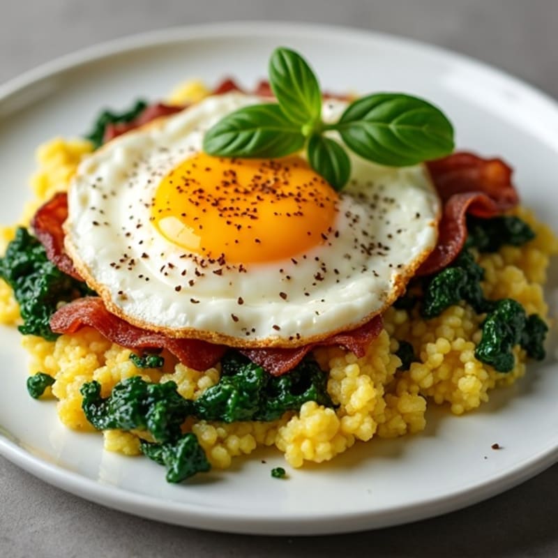 Cottage Cheese Scramble with Sautéed Spinach and Turkey Bacon