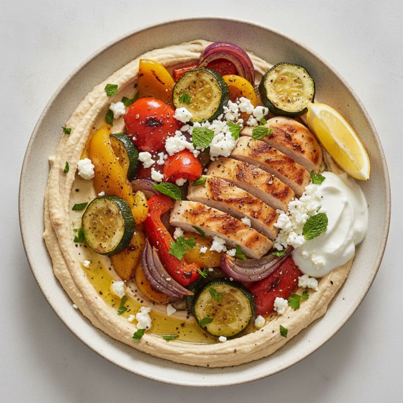Hummus Platter with Roasted Vegetables and Feta